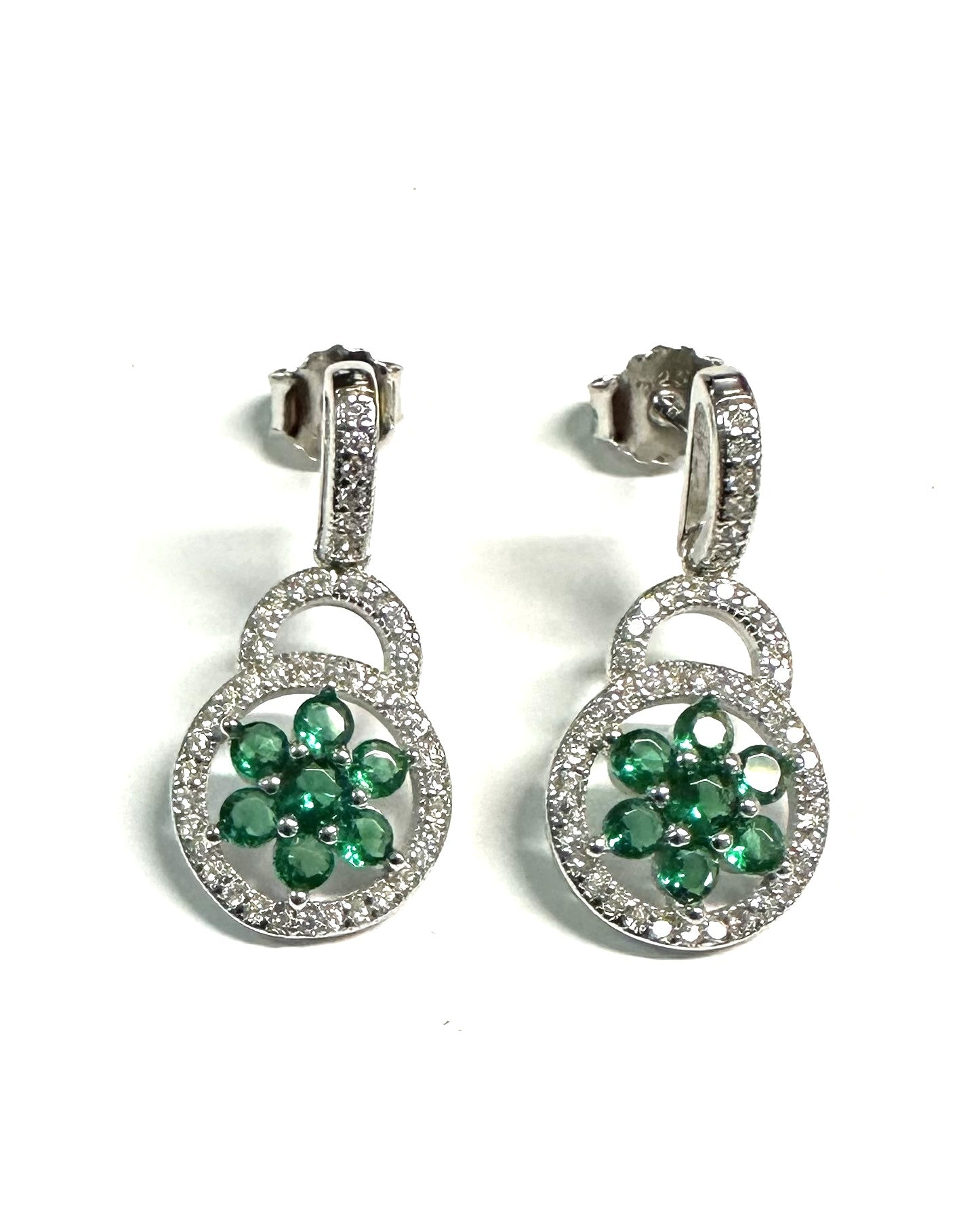Emerald Green And White Cz Silver Earring