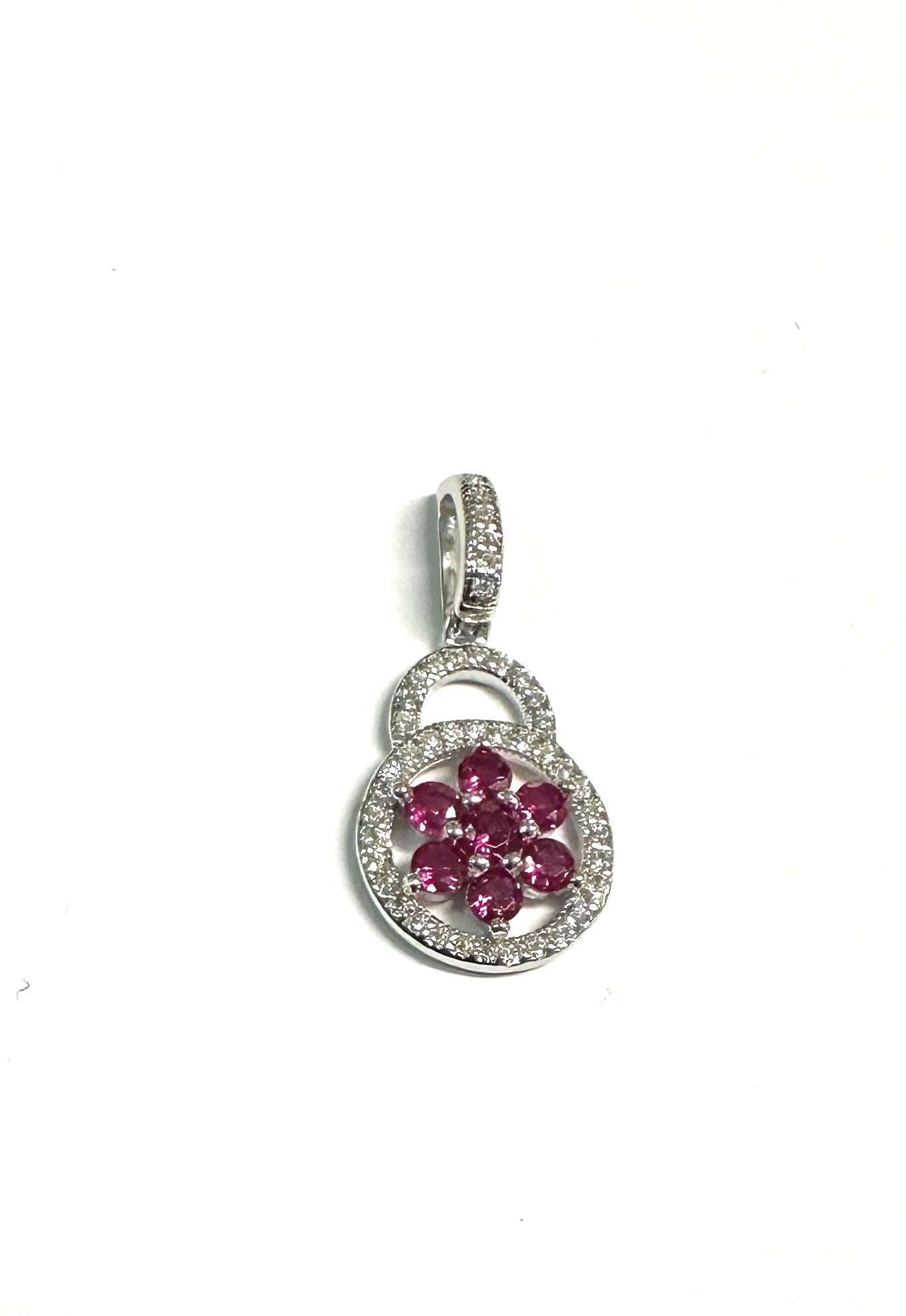 Ruby And White Cz Silver Pendant