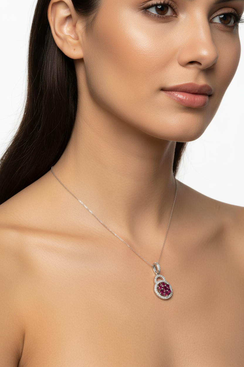 Ruby And White Cz Silver Pendant