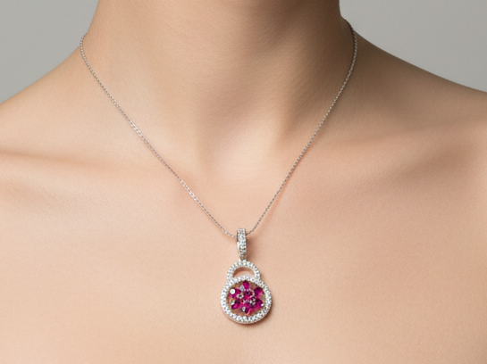 Ruby And White Cz Silver Pendant