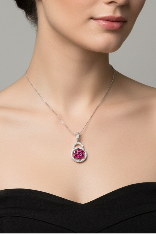 Ruby And White Cz Silver Pendant