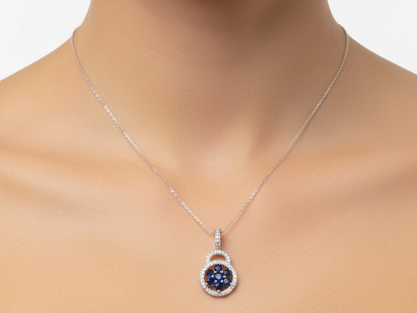 Sapphire And White Cz Silver pendant