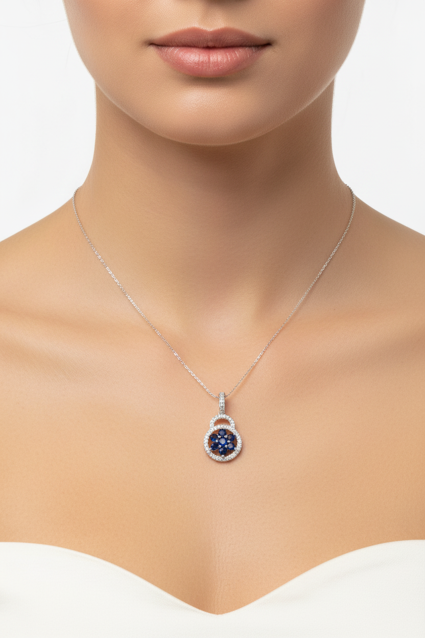 Sapphire And White Cz Silver pendant