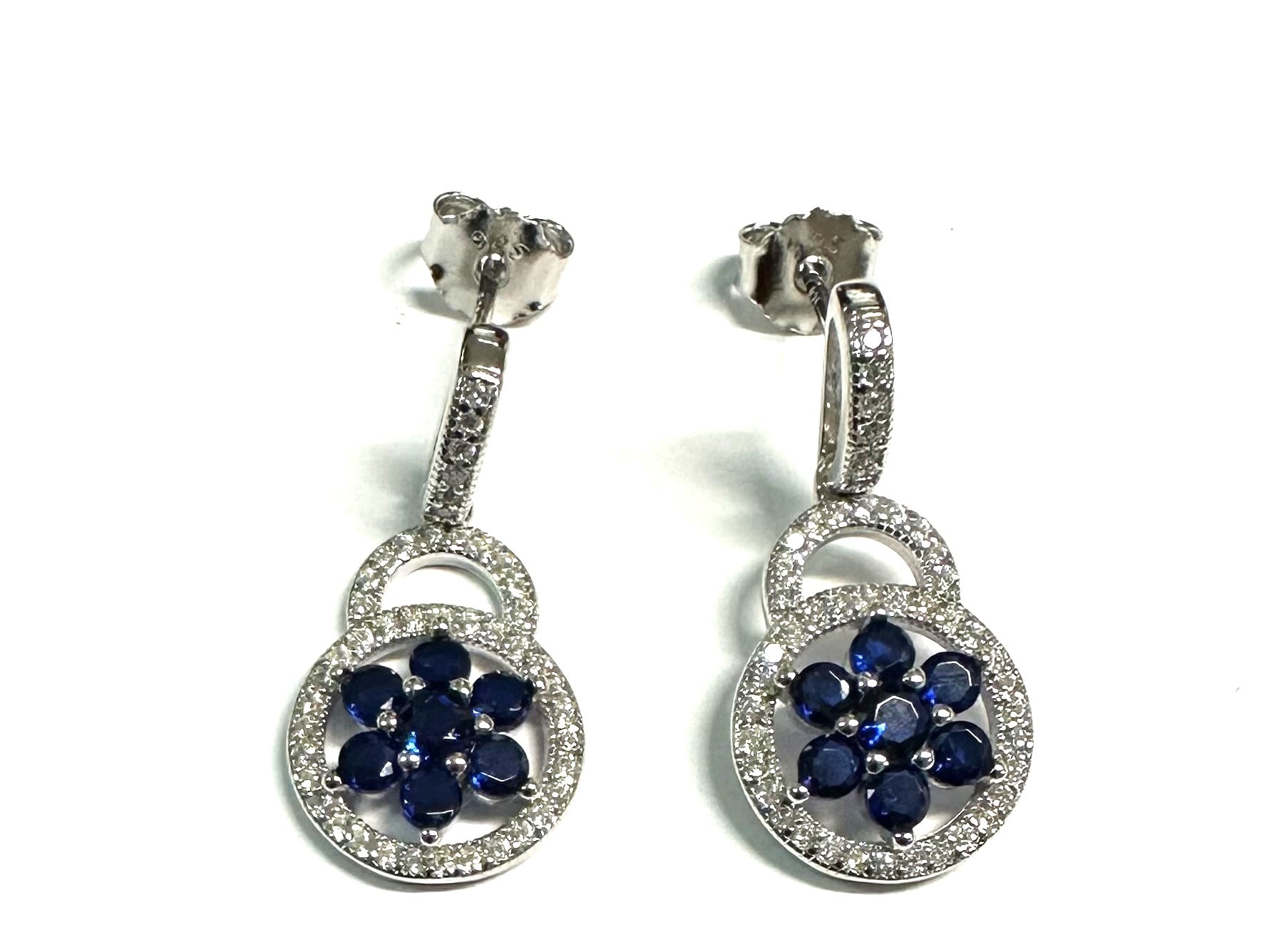 Sapphire and White Cubic Zirconia Silver Earring
