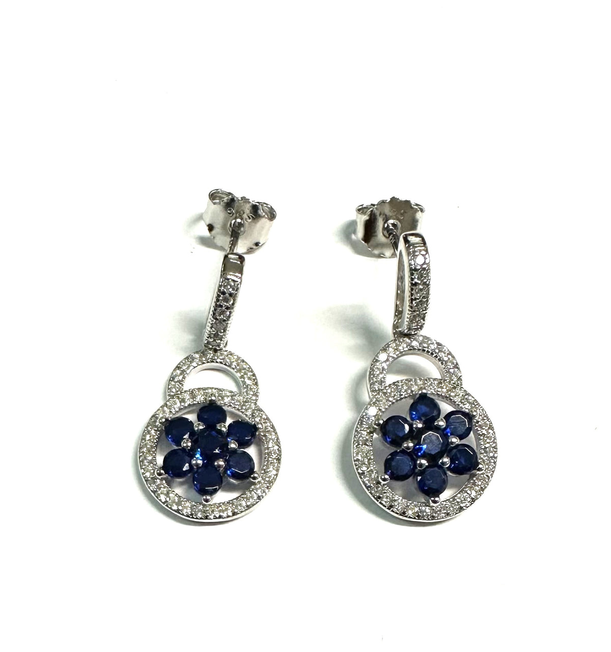 Sapphire and White Cubic Zirconia Silver Earring