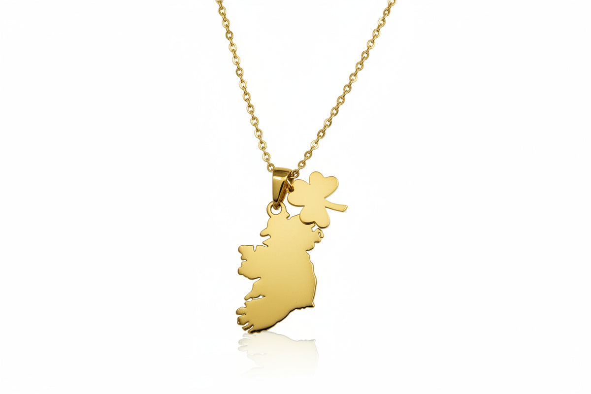 Gold Plated Silver Map Of Ireland With Shamrock Charm Necklace