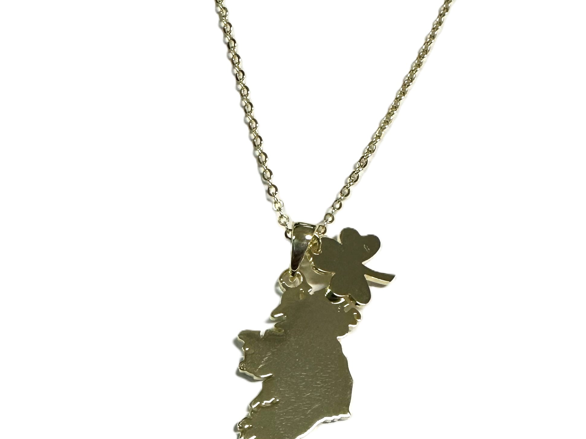 Silver Map Of Ireland With Shamrock Charm Necklace