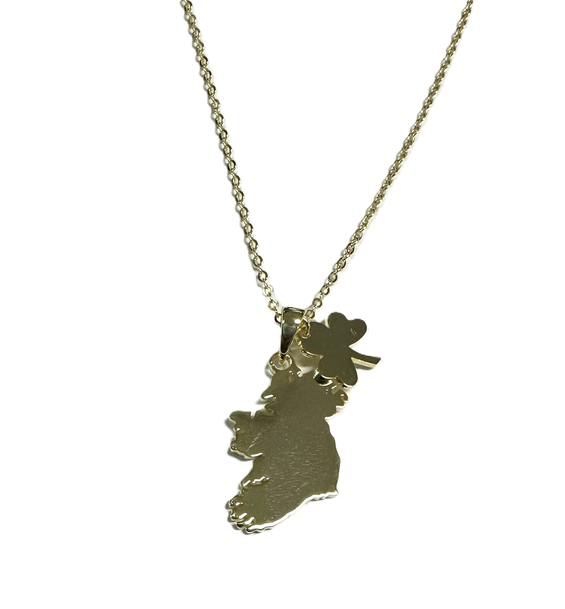 Silver Map Of Ireland With Shamrock Charm Necklace