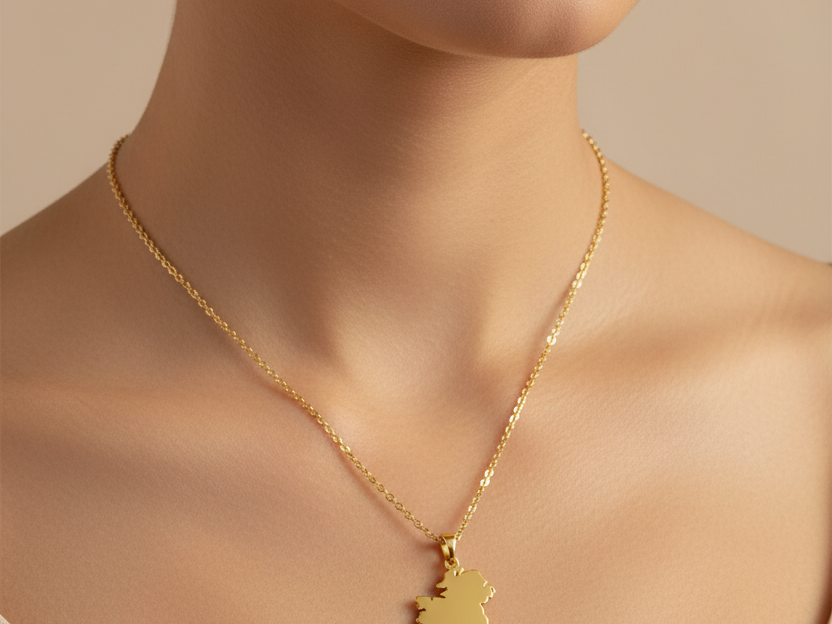 Silver Gold Plated Map Of Ireland Necklace
