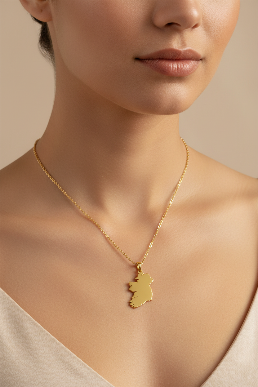 Silver Gold Plated Map Of Ireland Necklace