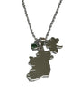 Silver Map Of Ireland With Shamrock and Green Cz Charm Necklace