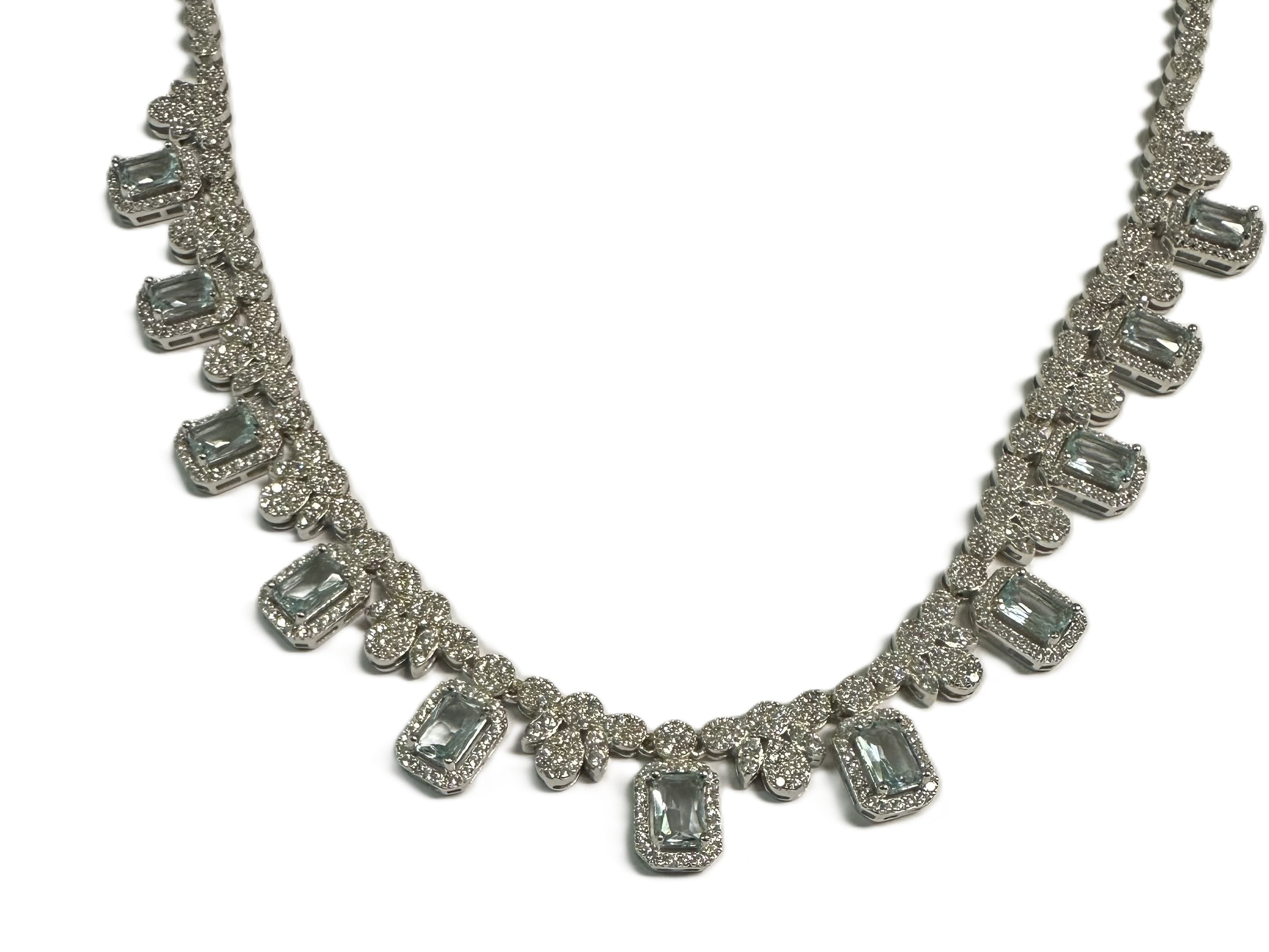 Silver Aquamarine And White CZ Necklace