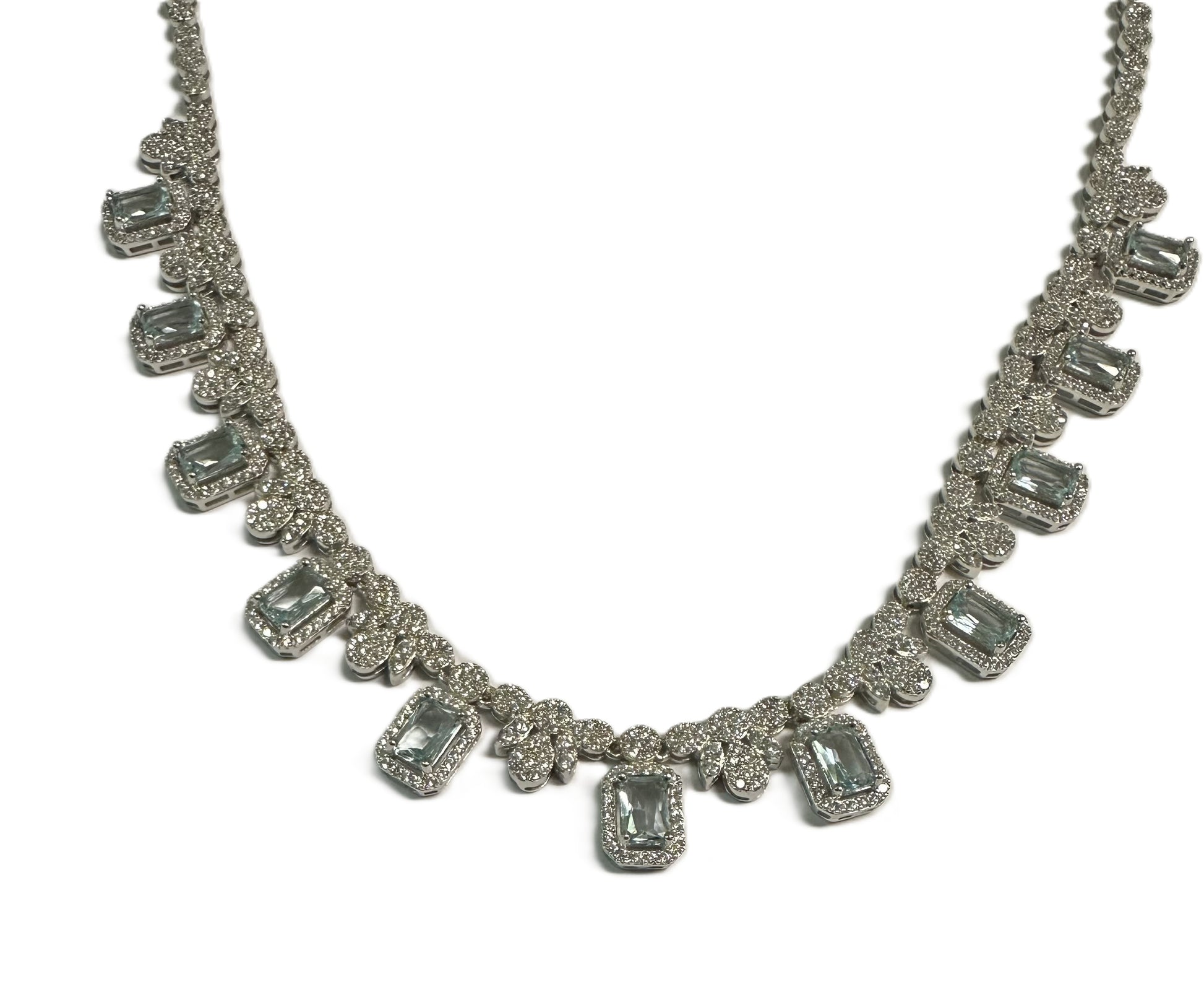 Silver Aquamarine And White CZ Necklace