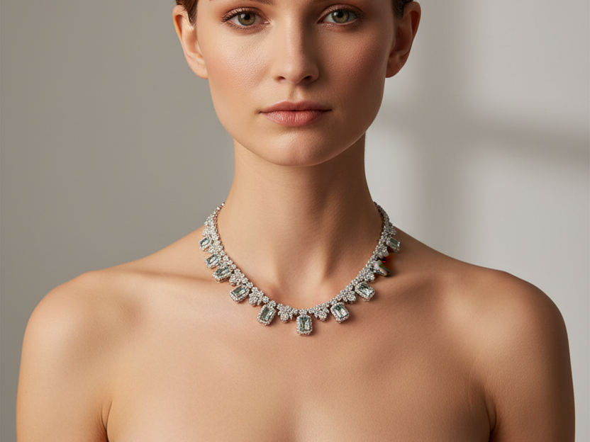 Silver Aquamarine And White CZ Necklace