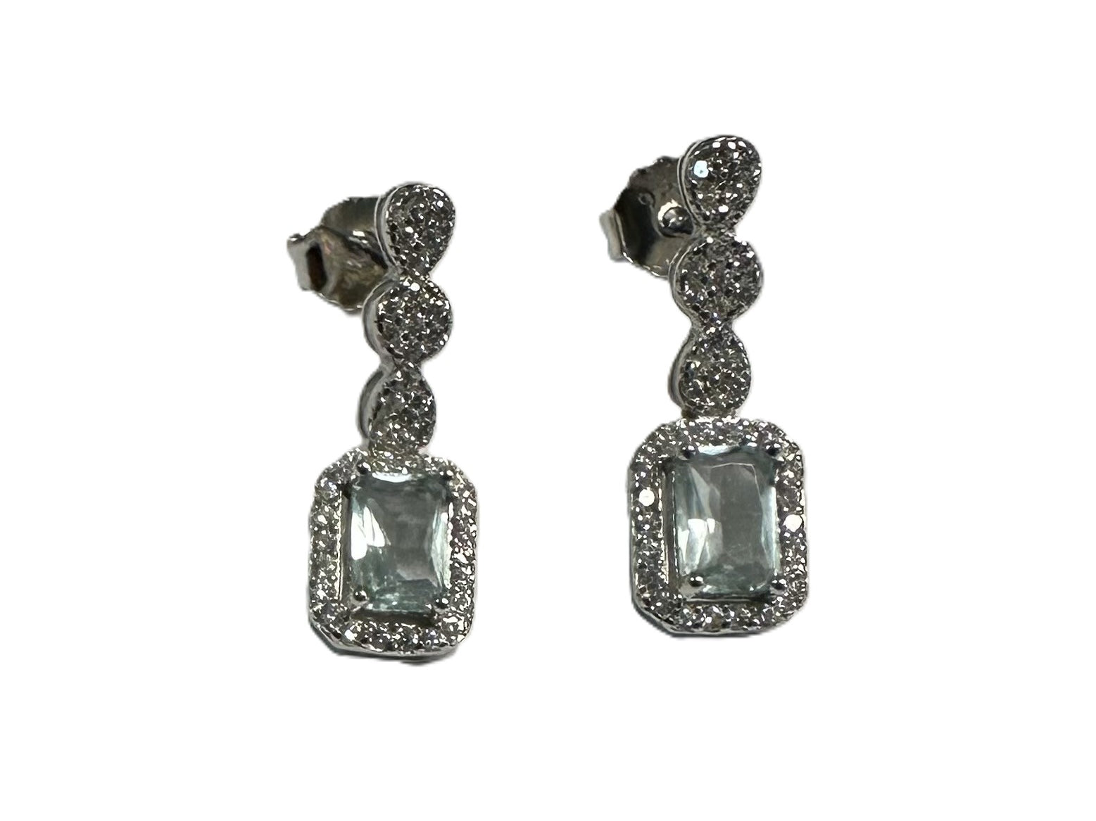 Aquamarine And White Cubic Zirconia Silver Earring