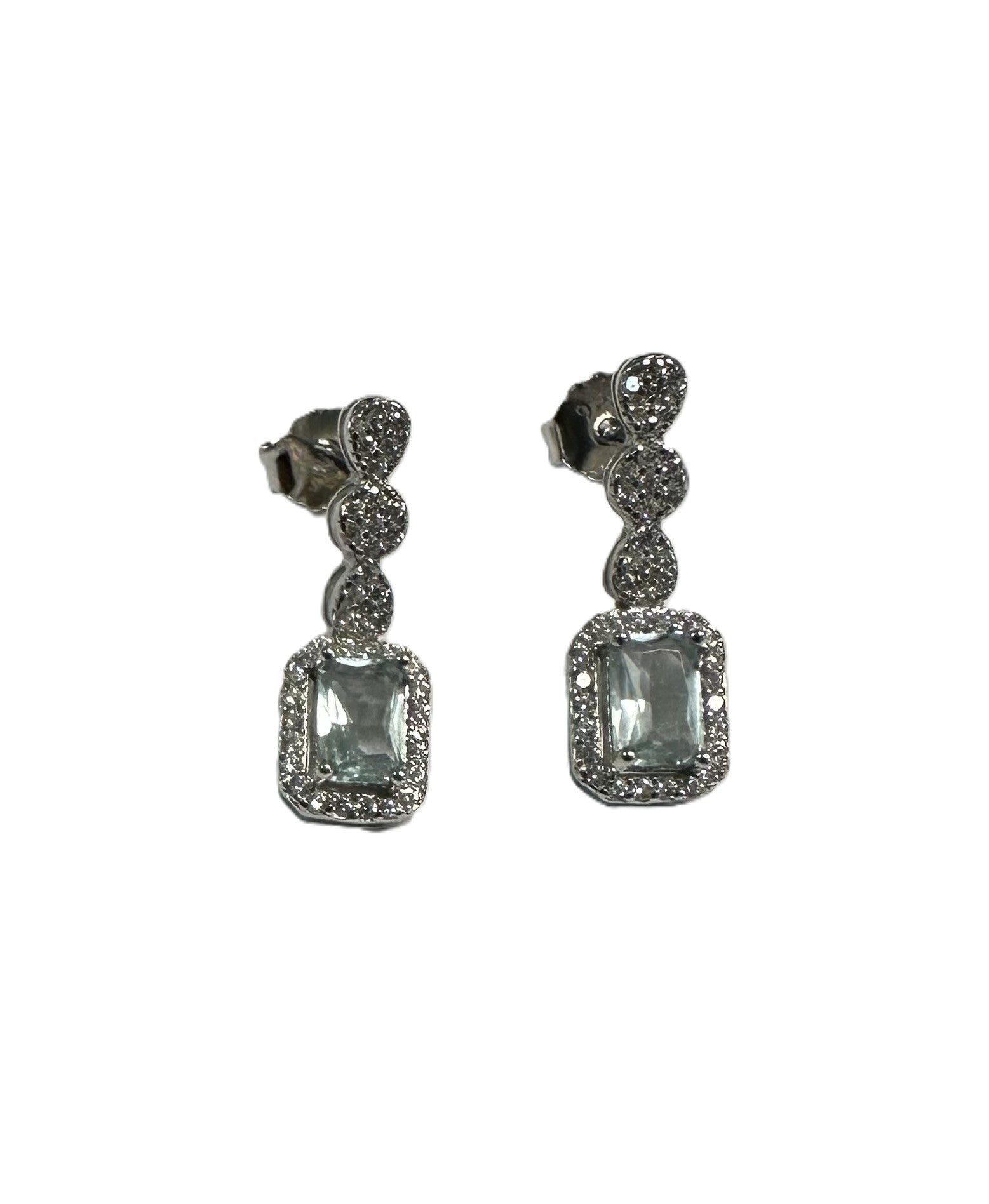 Aquamarine And White Cubic Zirconia Silver Earring
