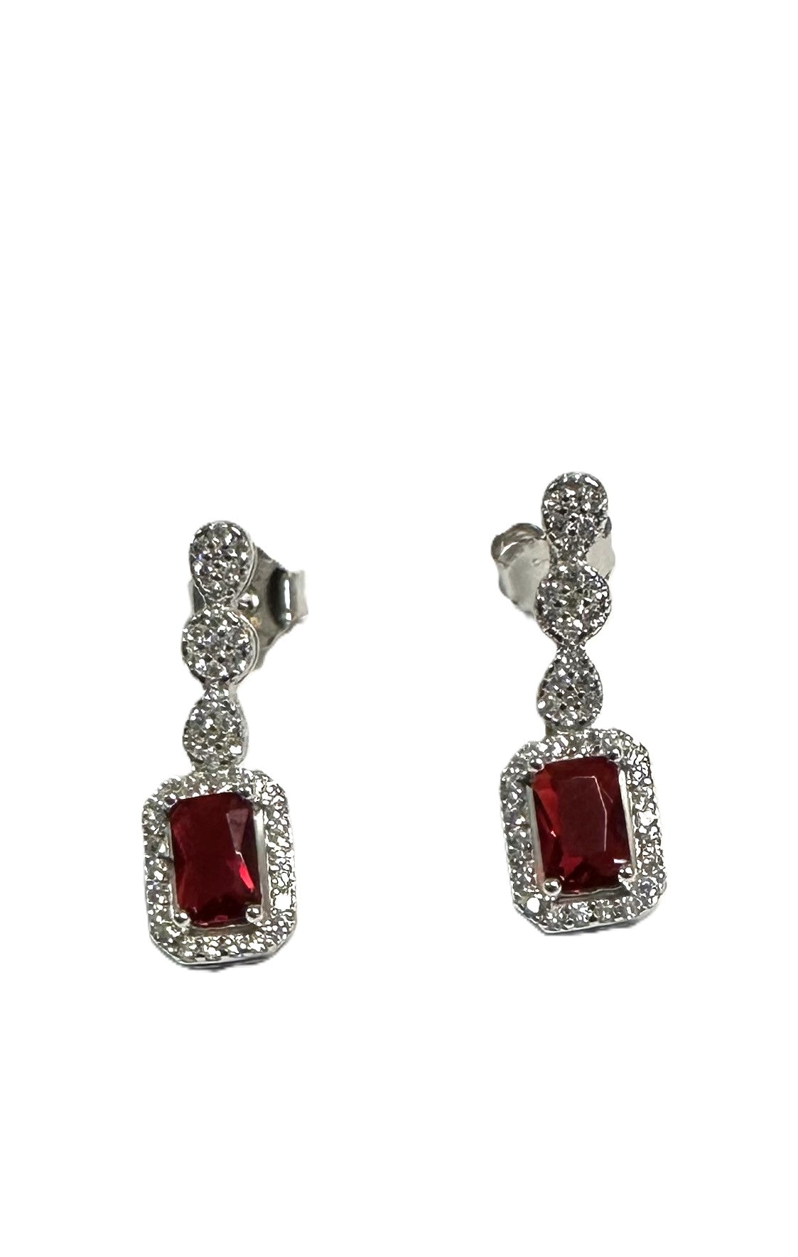 Ruby And White Cubic Zirconia Silver Earring