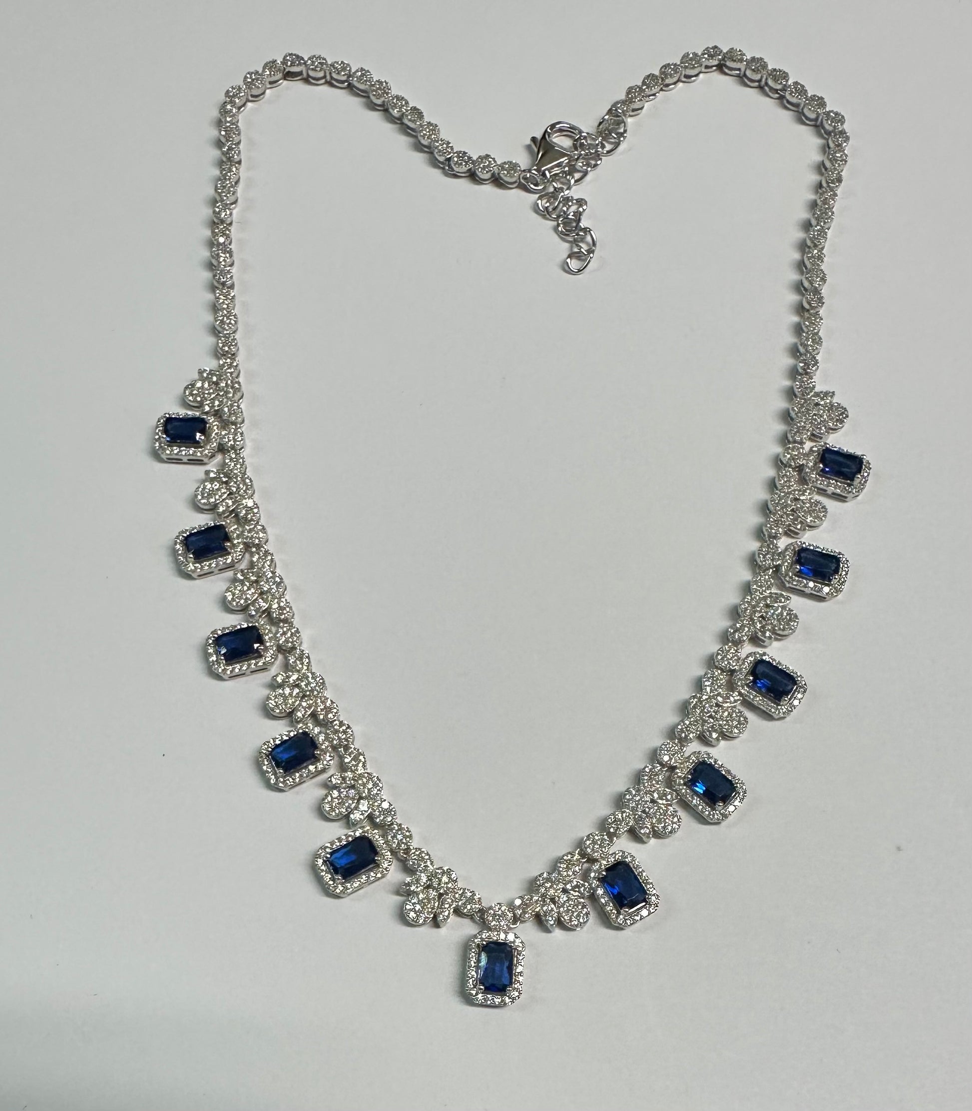 Silver Sapphire And White CZ Necklace