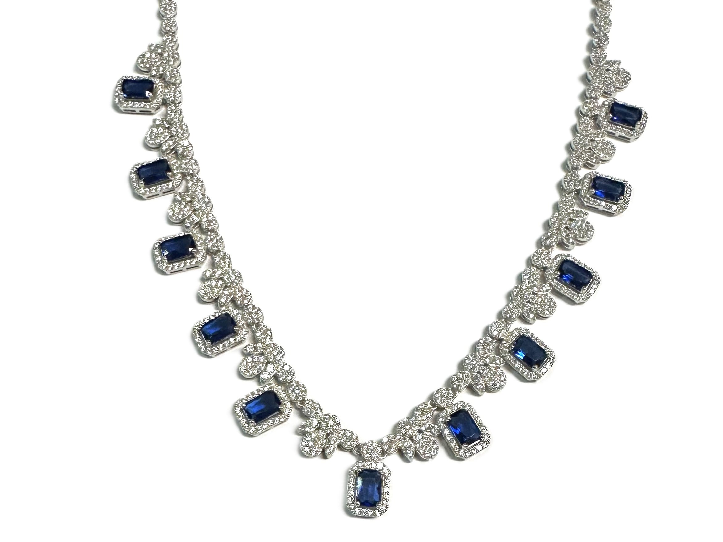 Silver Sapphire And White CZ Necklace