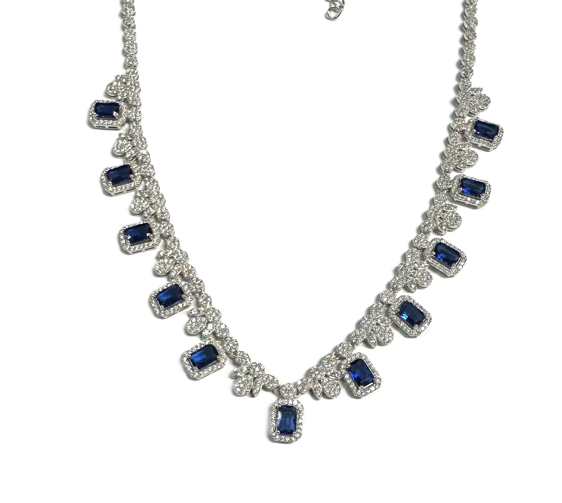 Silver Sapphire And White CZ Necklace