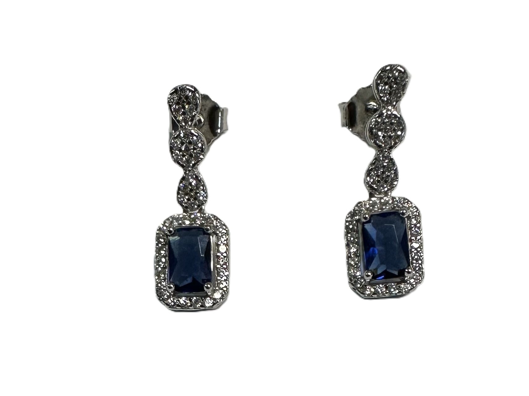 Sapphire And White Cubic Zirconia Silver Earring