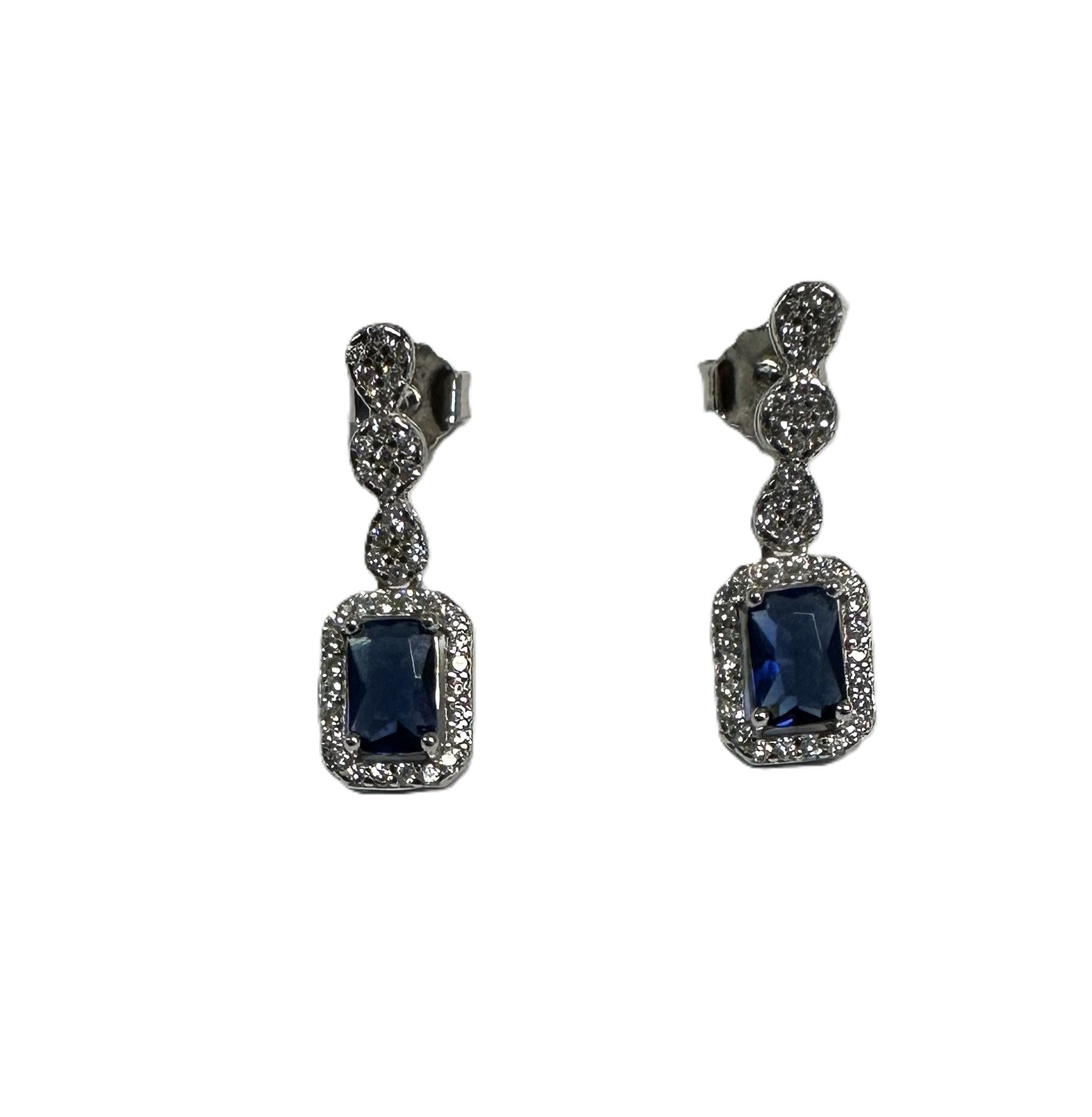 Sapphire And White Cubic Zirconia Silver Earring