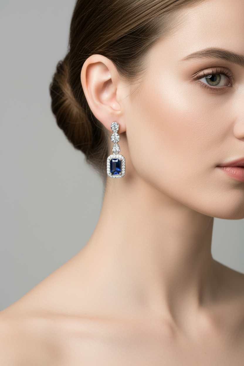 Silver Sapphire And White CZ Necklace
