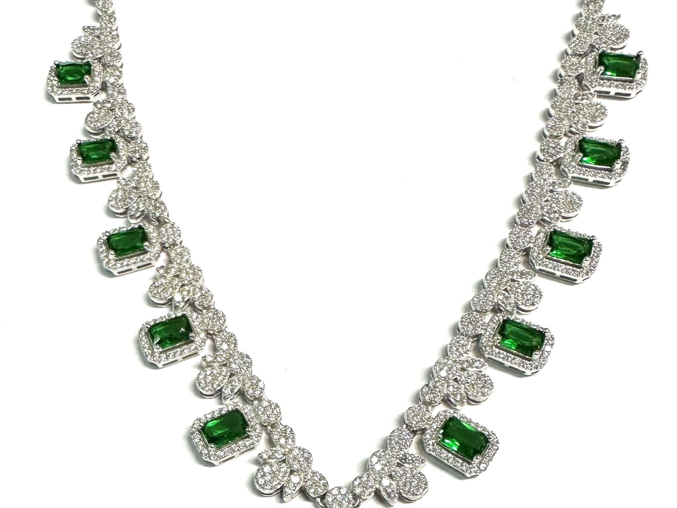 Silver Emerald And White CZ Necklace