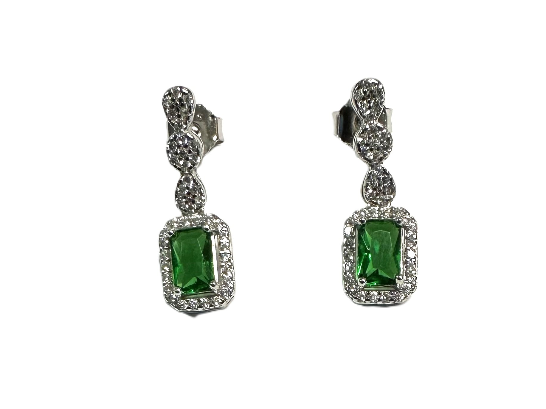 Emerald And White Cubic Zirconia Silver Earring