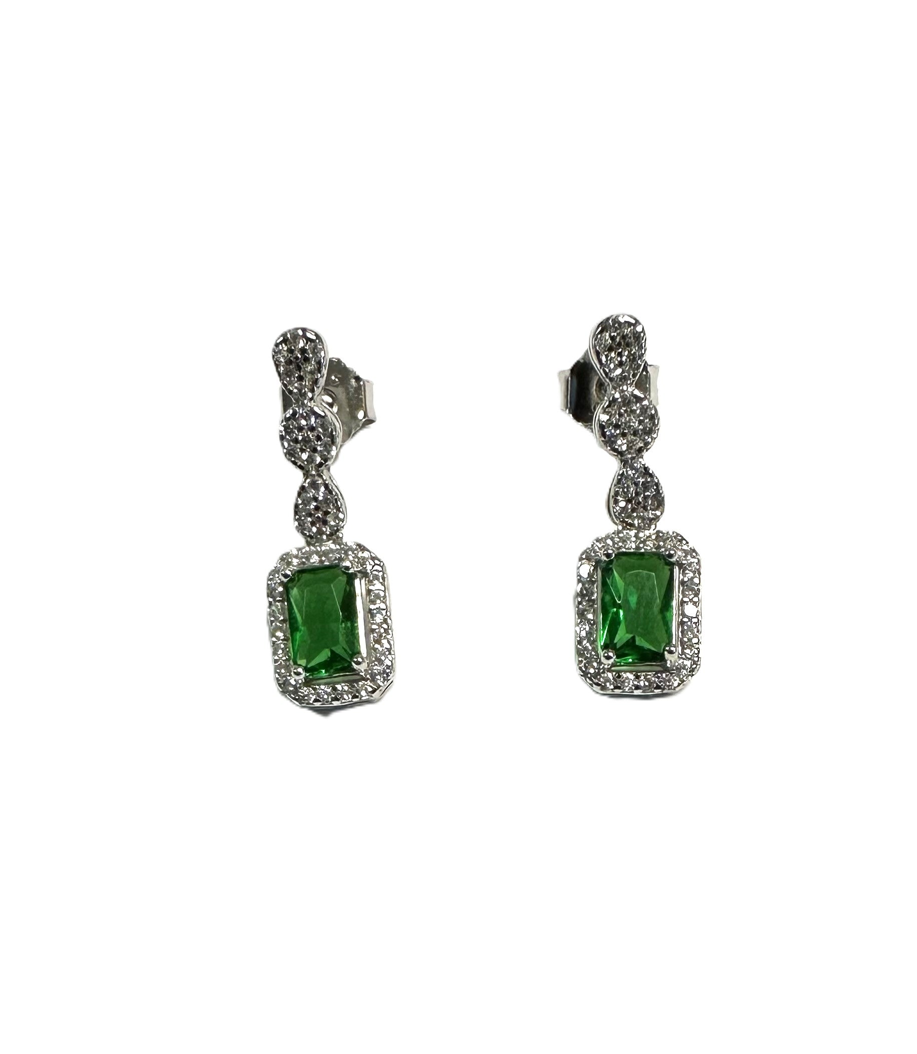 Silver Emerald And White CZ Necklace