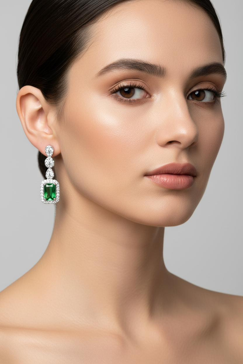 Silver Emerald And White CZ Necklace