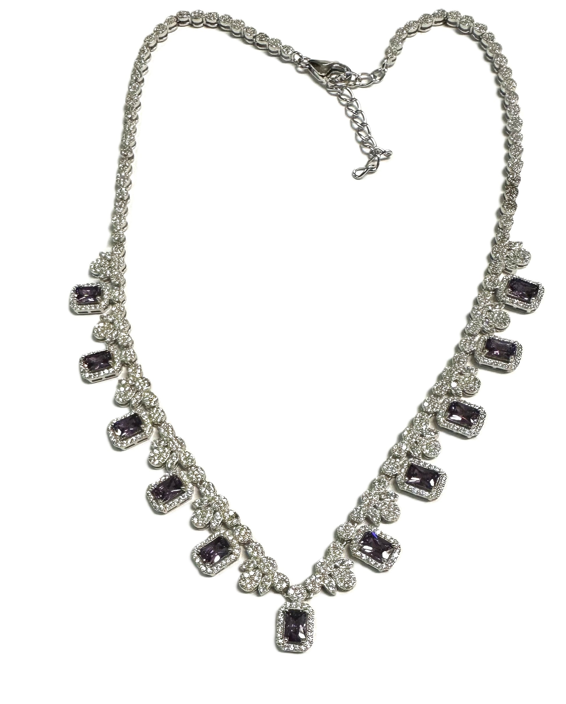 Amethyst And White Cubic Zirconia Silver Necklace