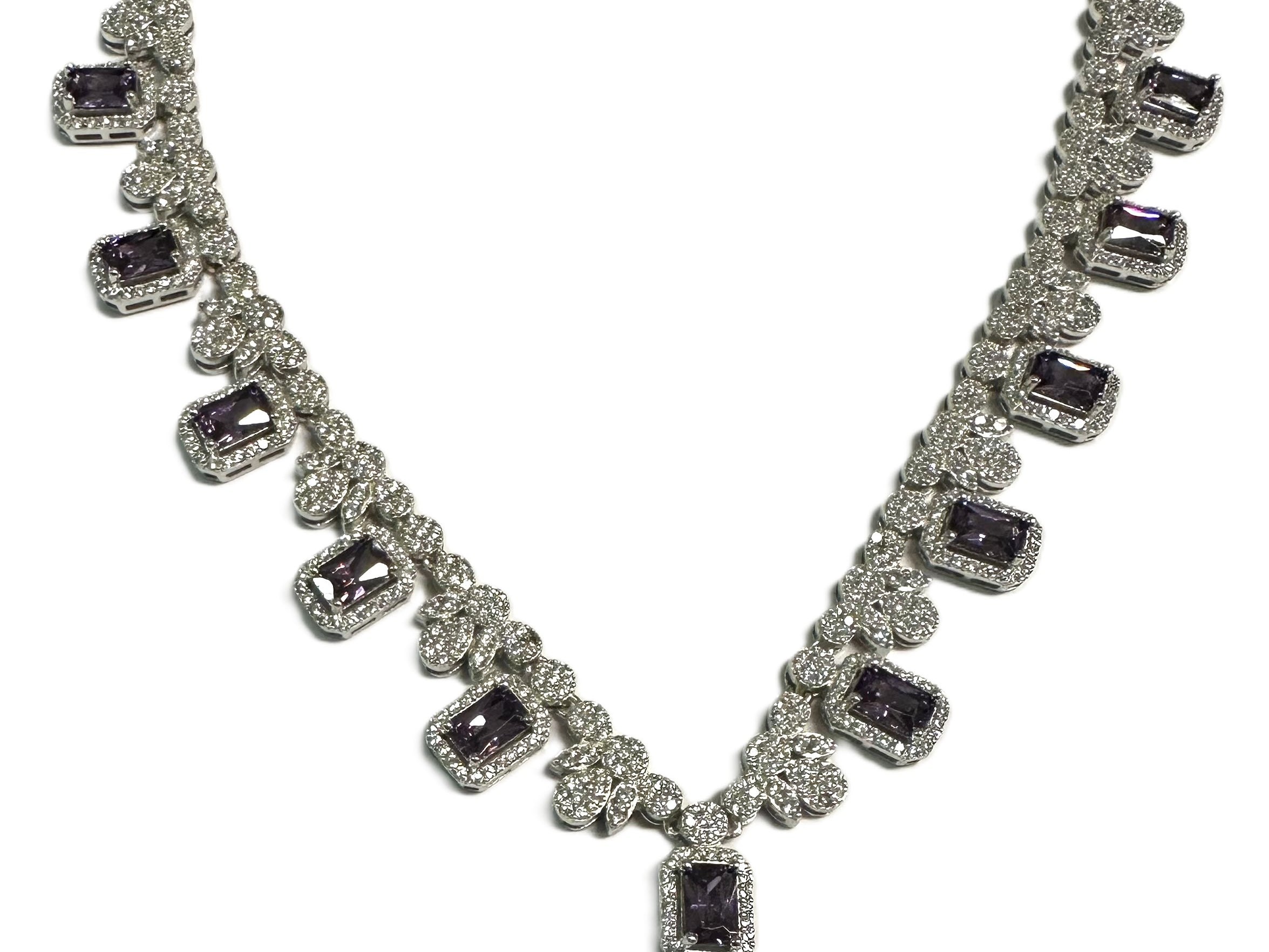 Amethyst And White Cubic Zirconia Silver Necklace