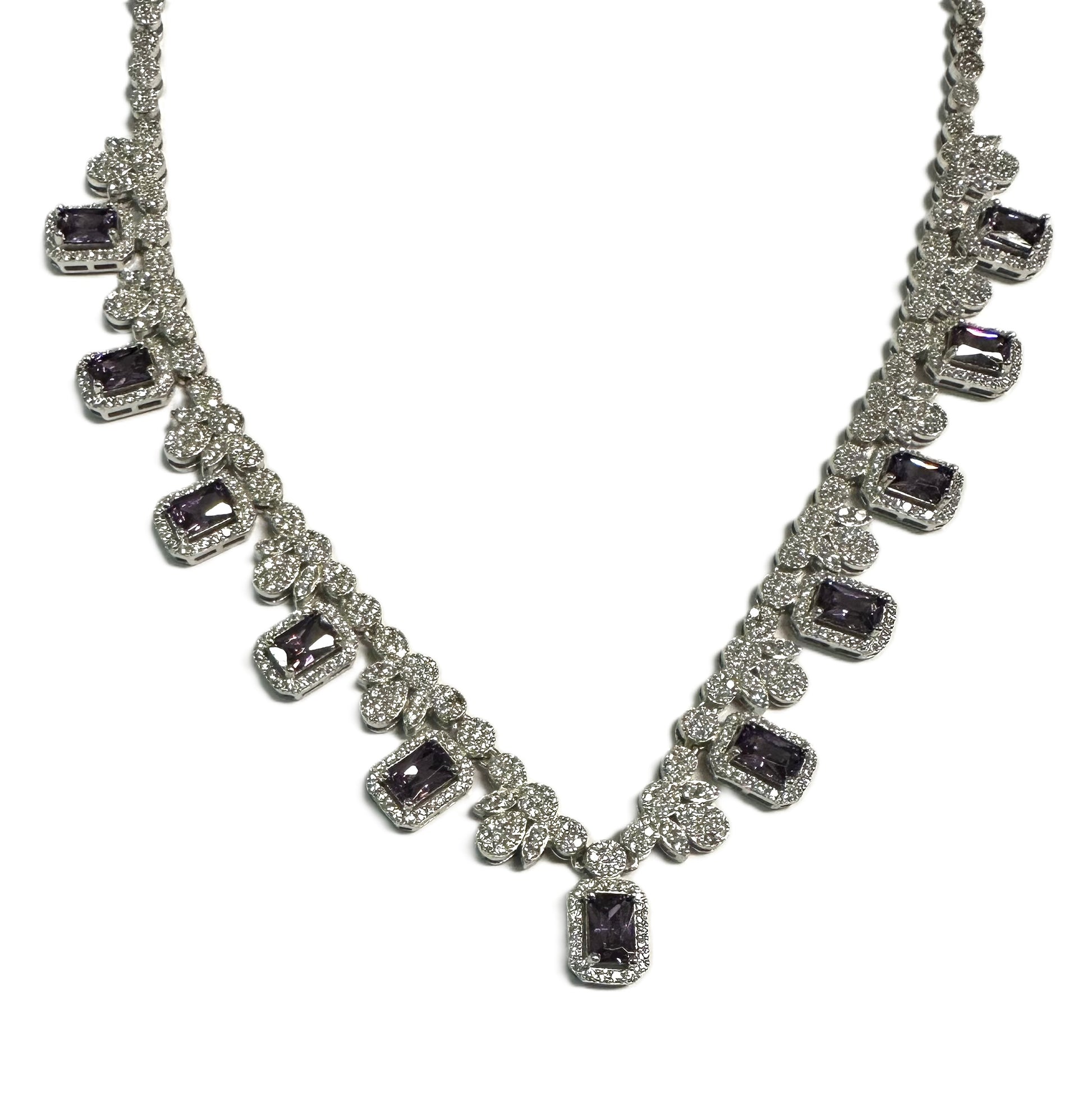 Amethyst And White Cubic Zirconia Silver Necklace