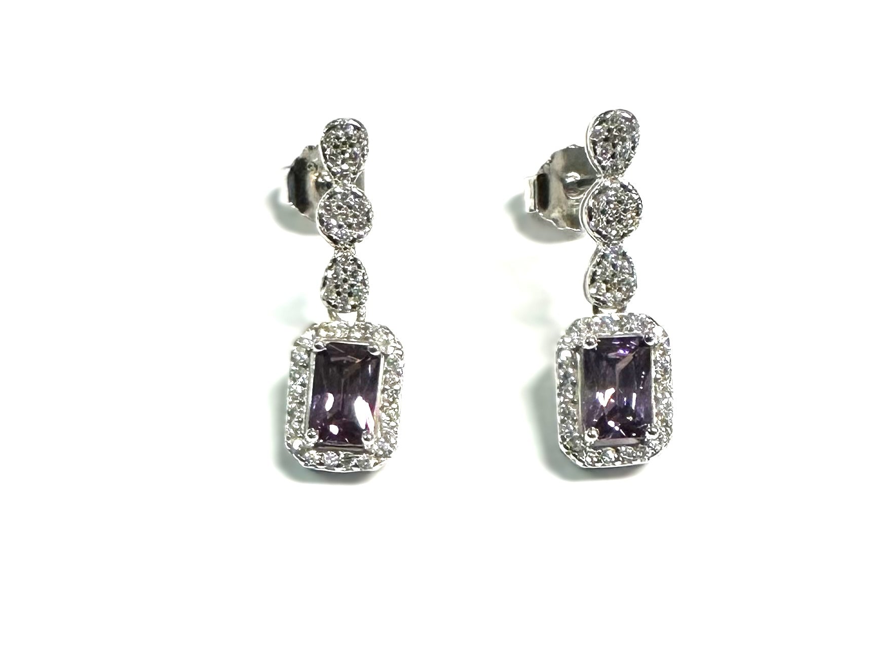 Amethyst And White Cubic Zirconia Silver Earring