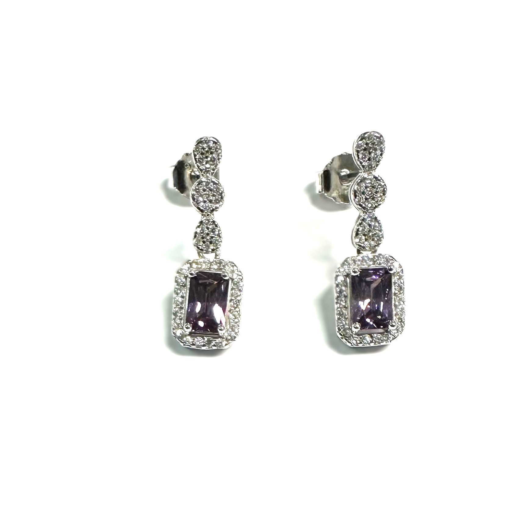 Amethyst And White Cubic Zirconia Silver Earring