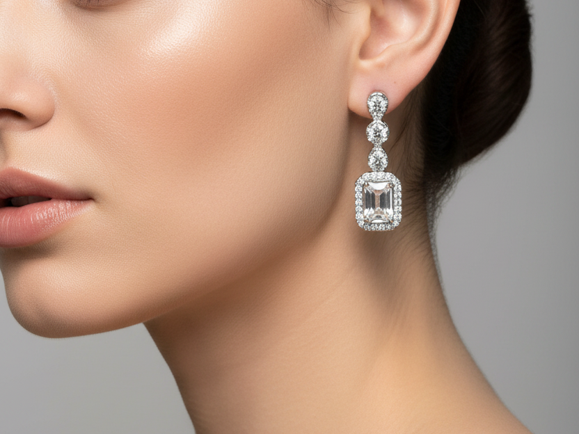 White Cubic Zirconia Silver Earring