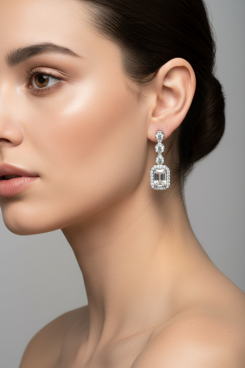 White Cubic Zirconia Silver Earring