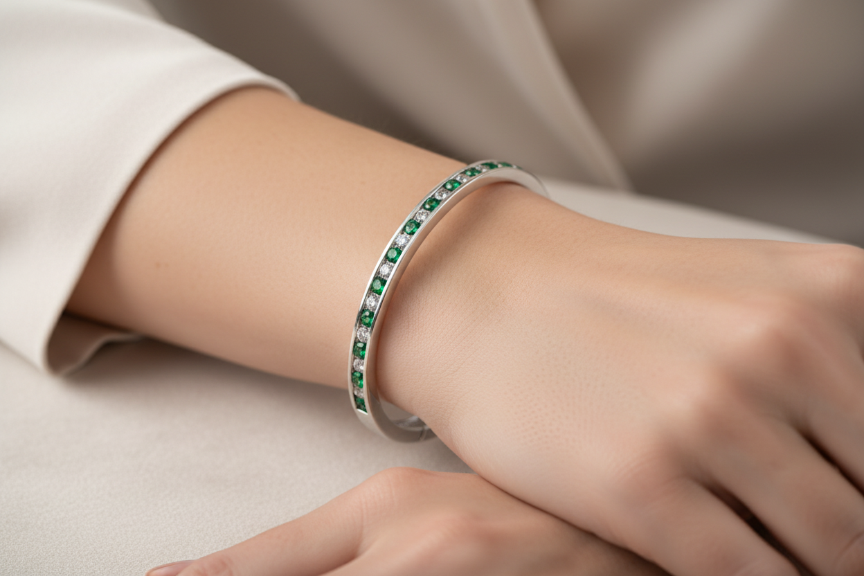 Emerald Cubic Zirconia Bangle
