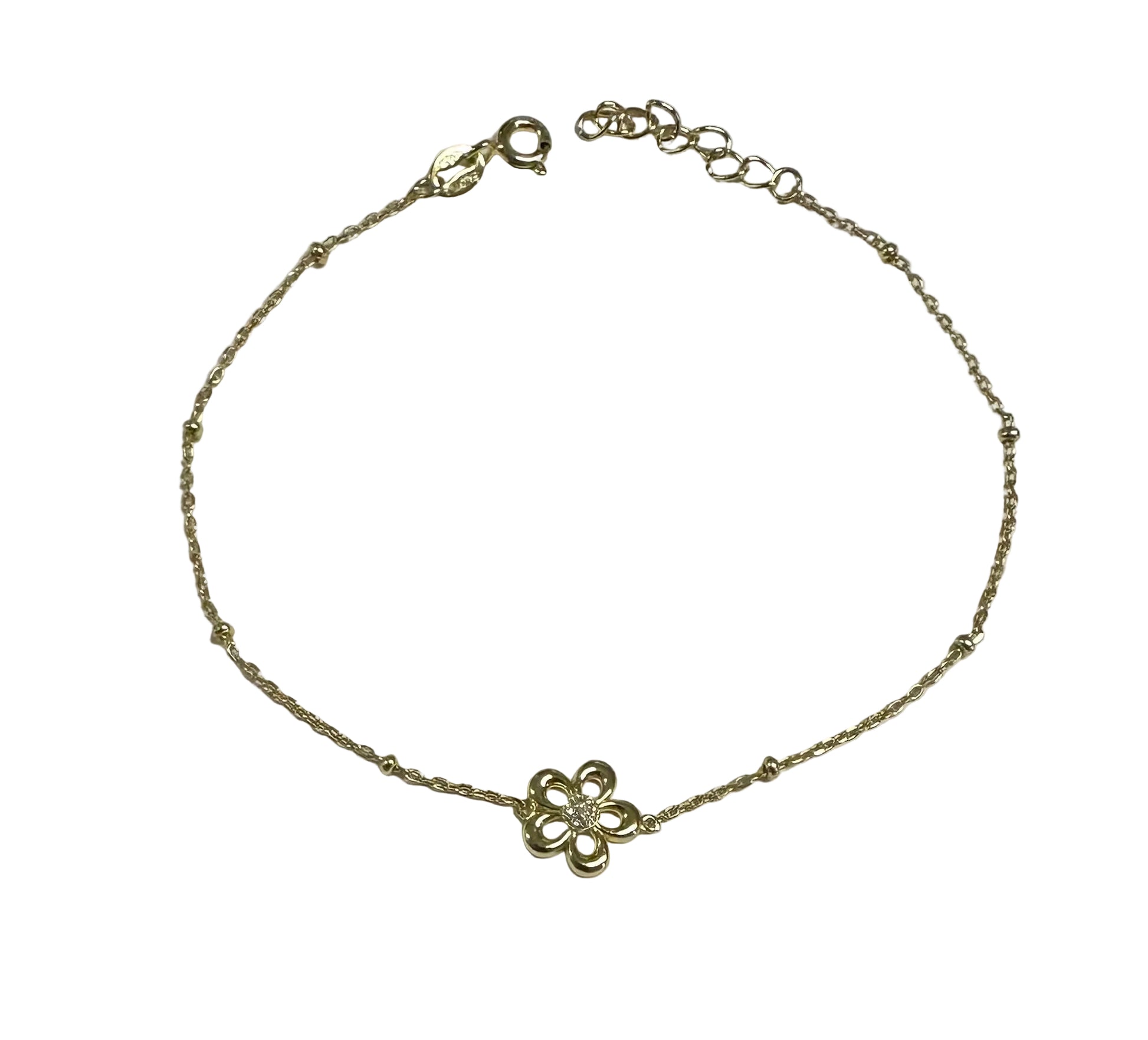 Yellow Gold Plated Silver Cz Stone Set Flower Design Bracelet