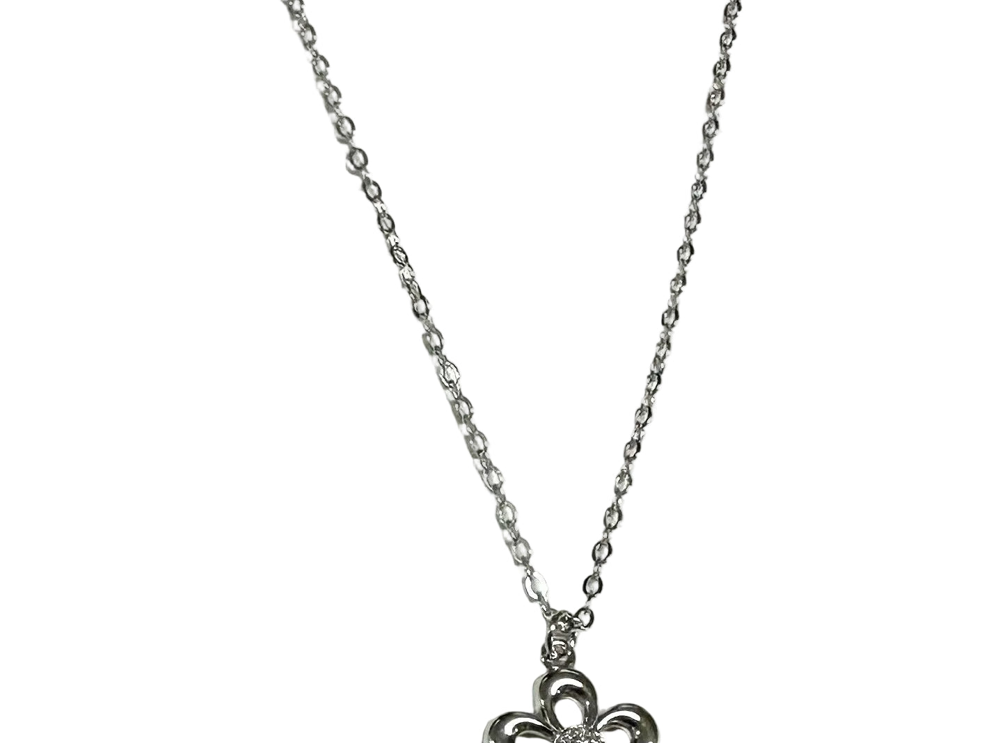 Silver White CZ Flower Design Necklace