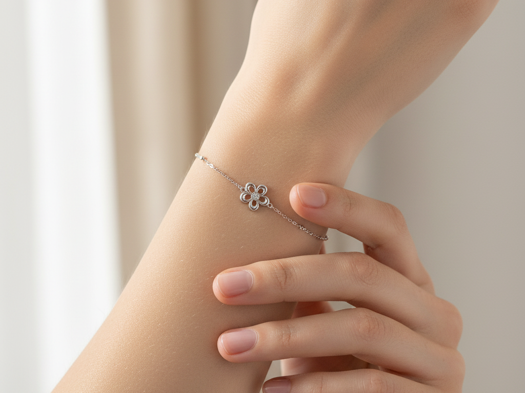 Silver Cz Stone Set Flower Design Bracelet