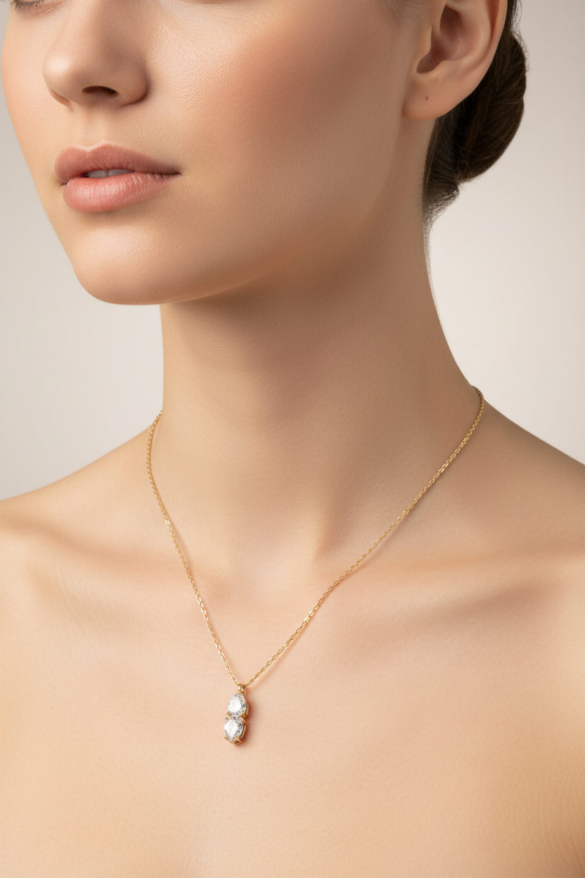 Yellow Plated Silver White CZ Necklace