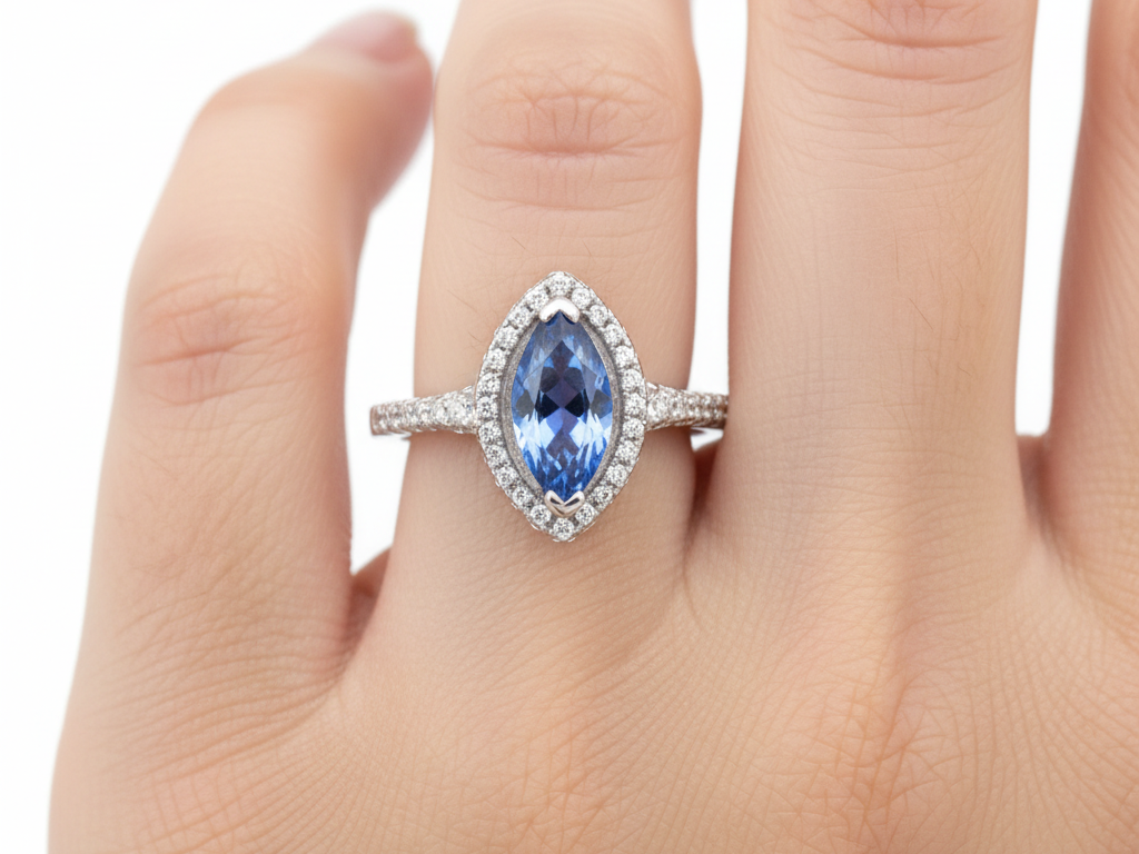 A Sapphire & White Cubic Zirconia Ring