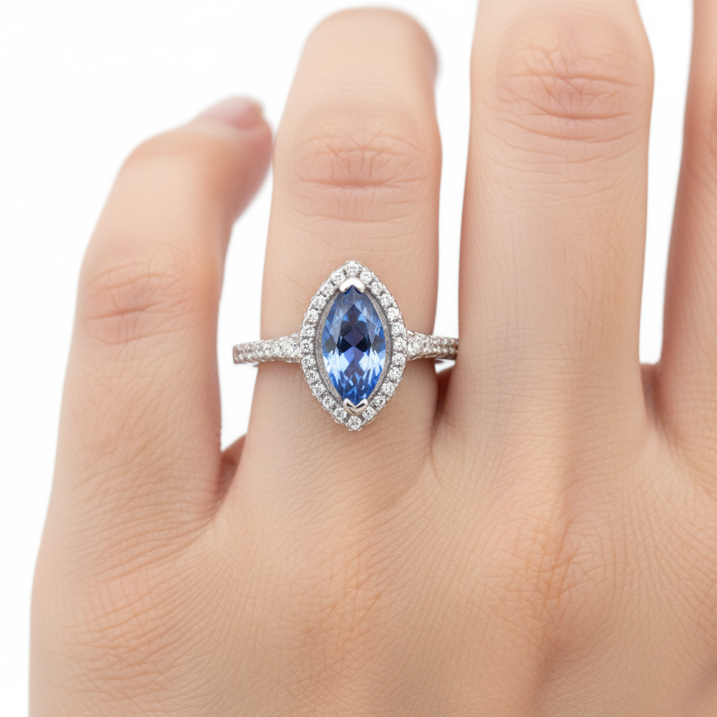 A Sapphire & White Cubic Zirconia Ring