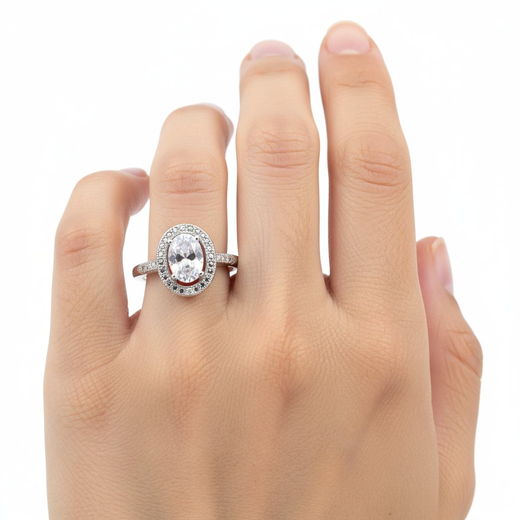 A White Cubic Zirconia Ring.