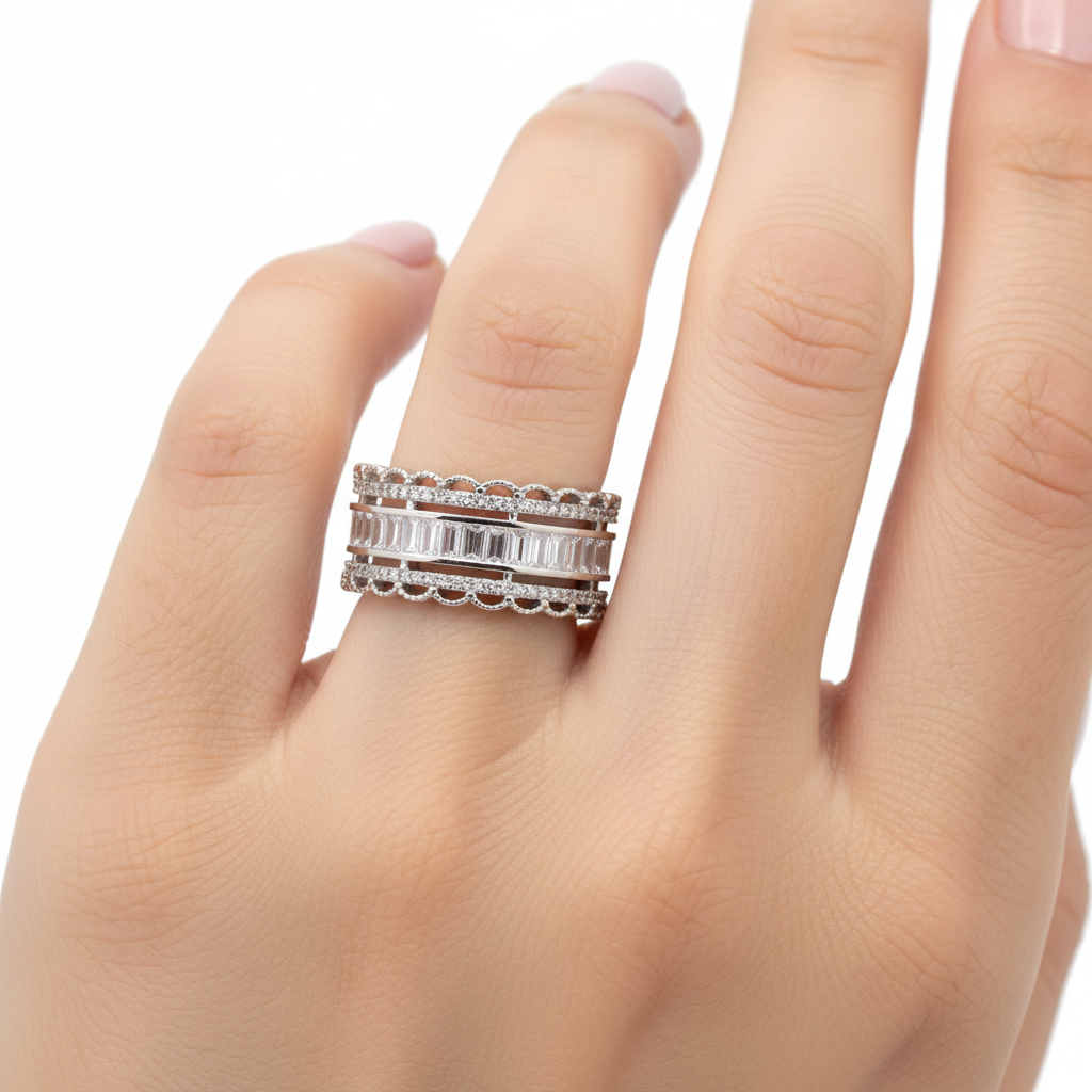 A White Cubic Zirconia Ring.