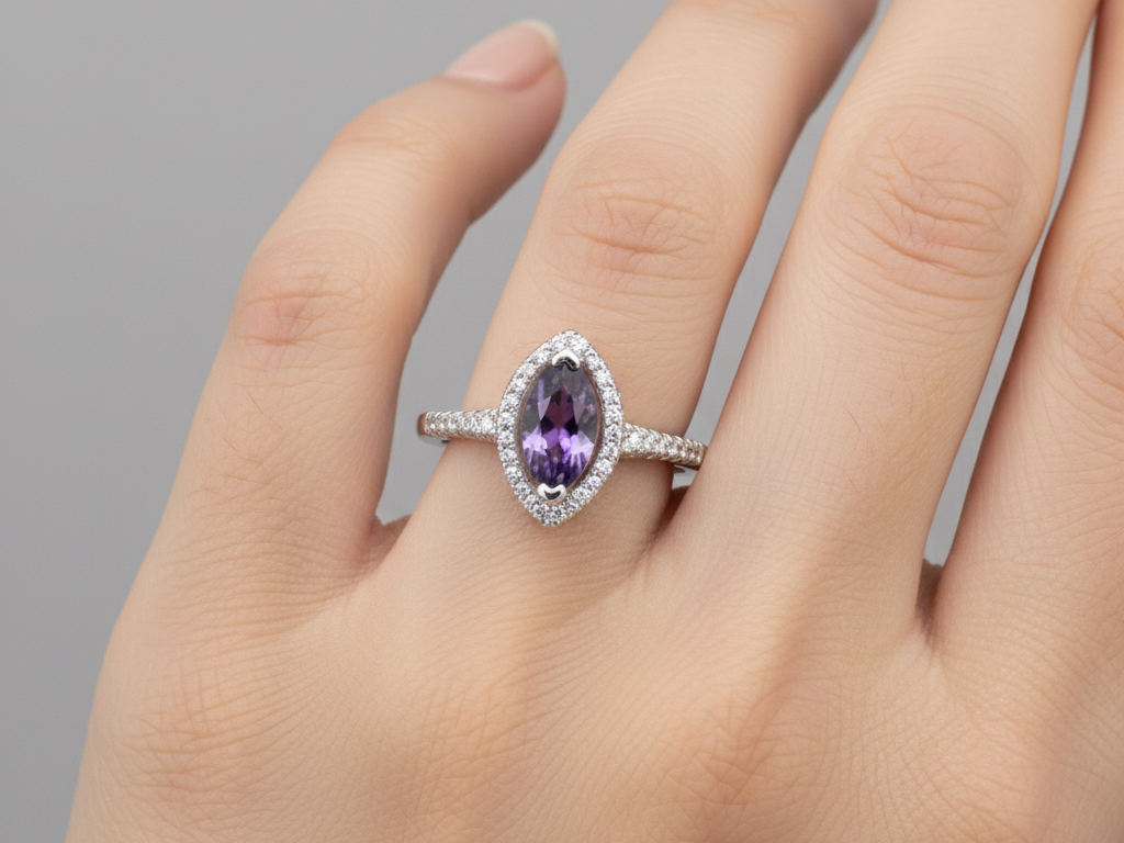 A Amethyst & White Cubic Zirconia Ring