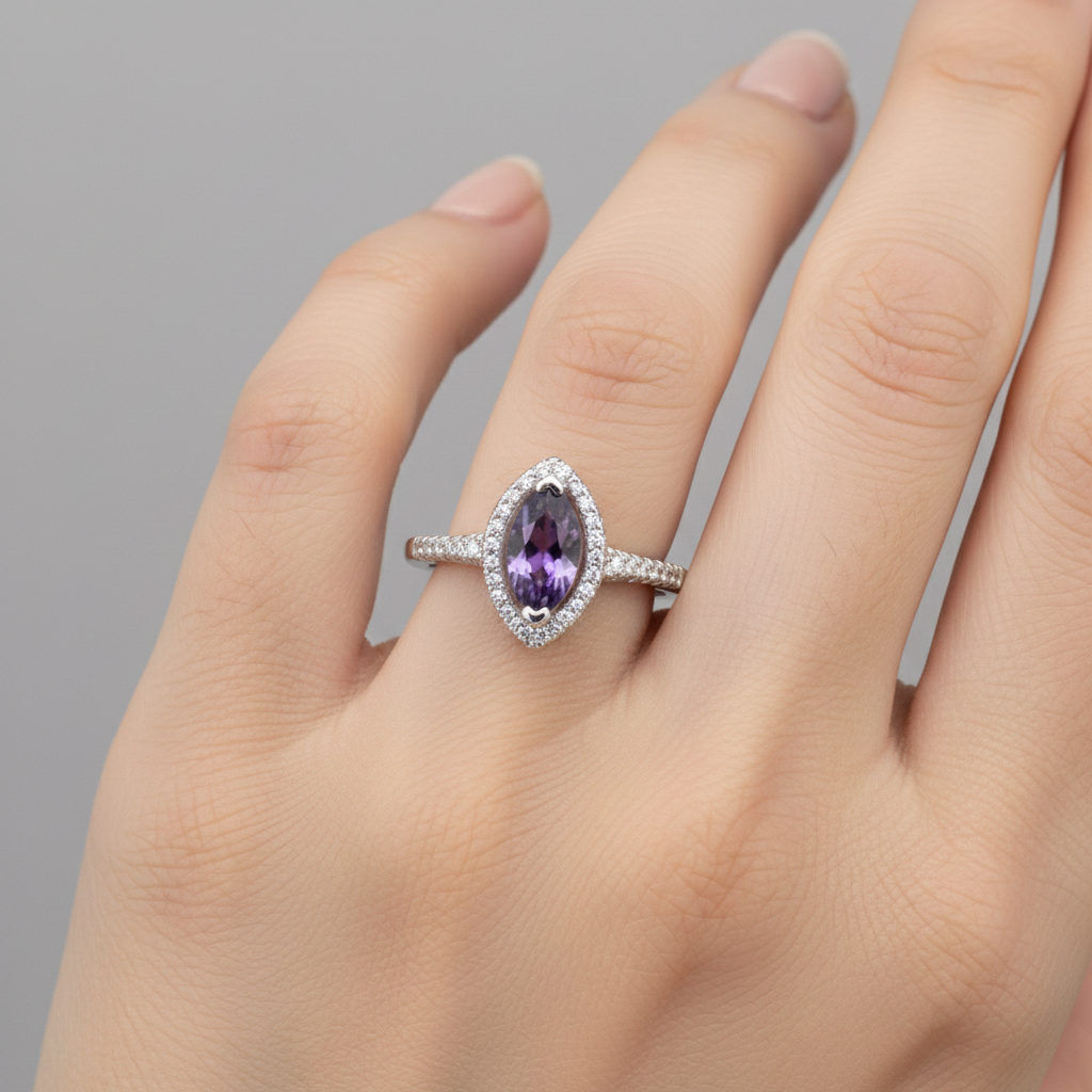 A Amethyst & White Cubic Zirconia Ring