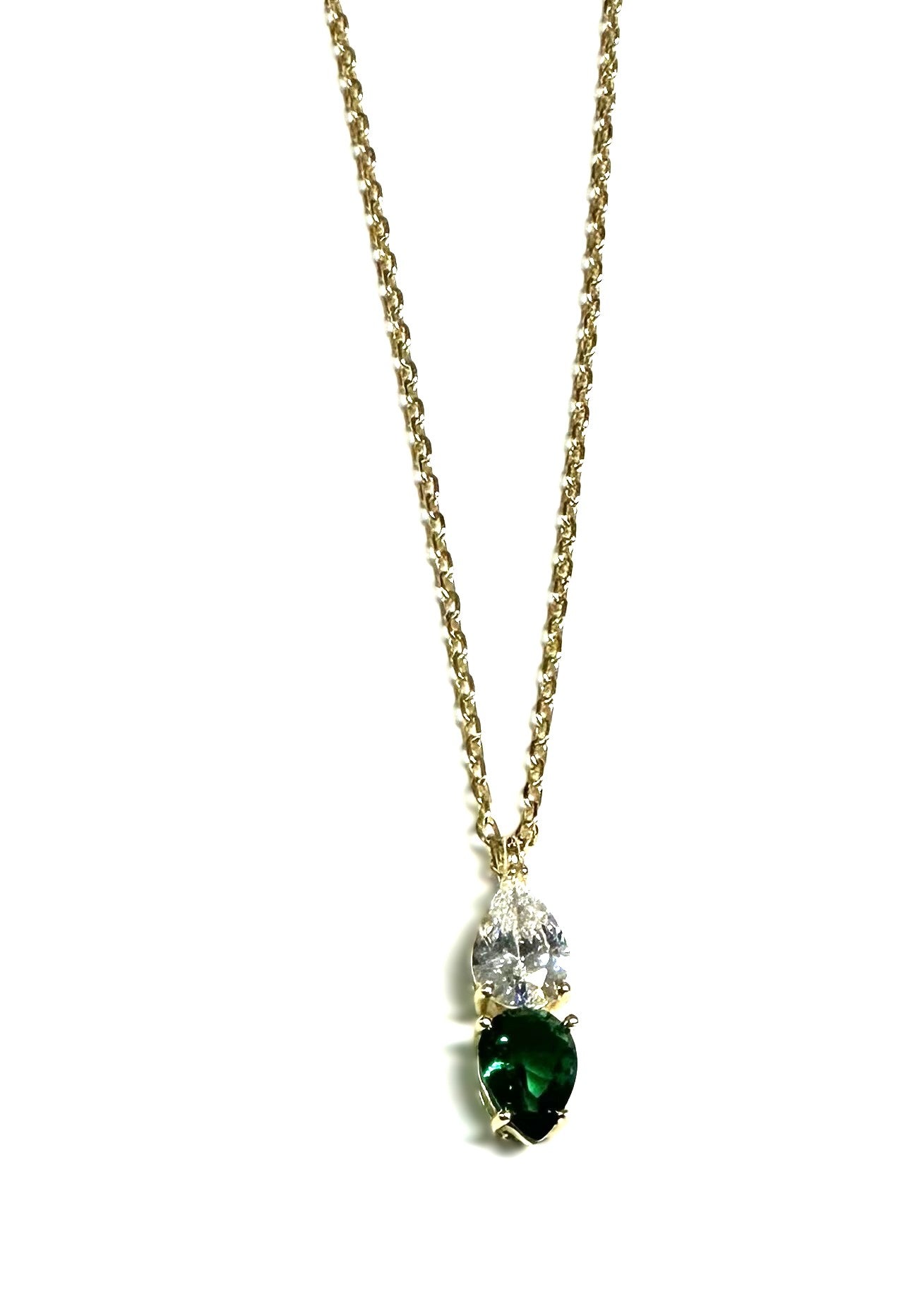 Yellow Plated Silver Emerald & White CZ Necklace